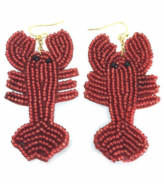 Crawfish Beaded Red Earrings