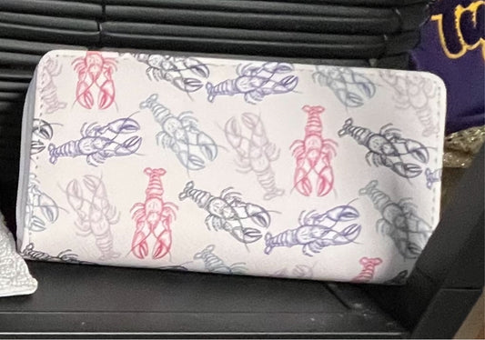 Red and Blue Crawfish Zipper Wallet